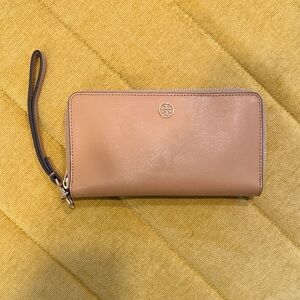 Tory Burch Camel Leather Wristlet